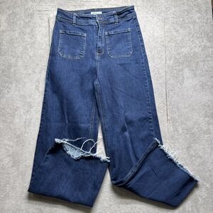 Dark Blue Wide Leg Flare Jeans - Women's